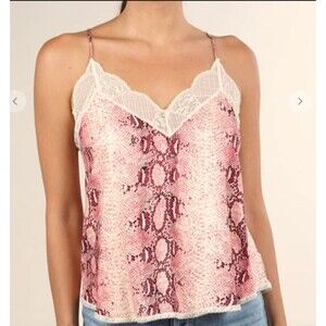 Women’s Animal Print Pink Black Spaghetti Strap Laced Camisole Top SMALL